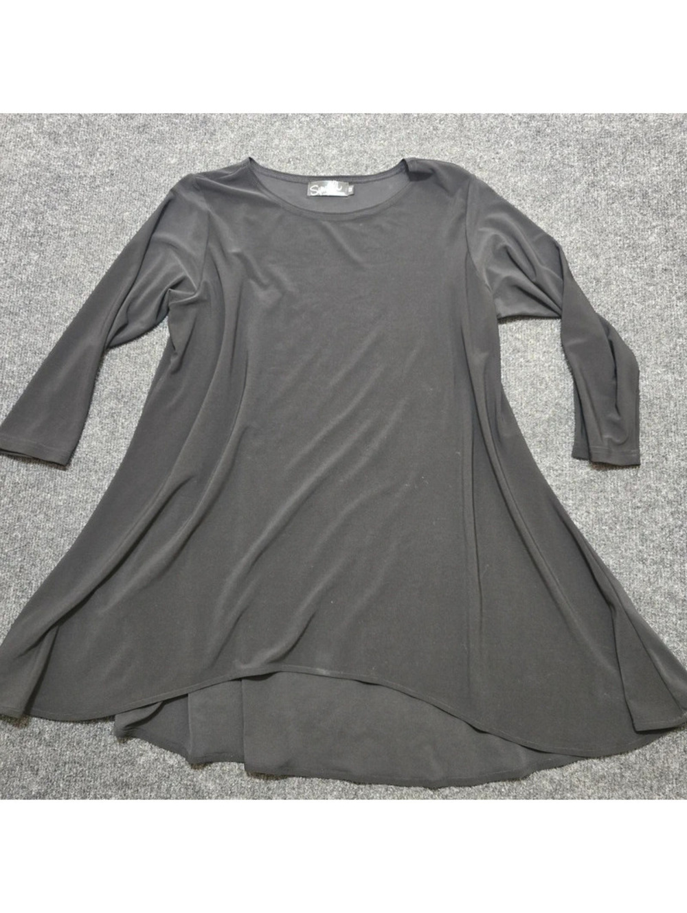 Sympli Tunic Top Womens 12 Black Matte Jersey High Low Asymmetric 3/4 Sleeve